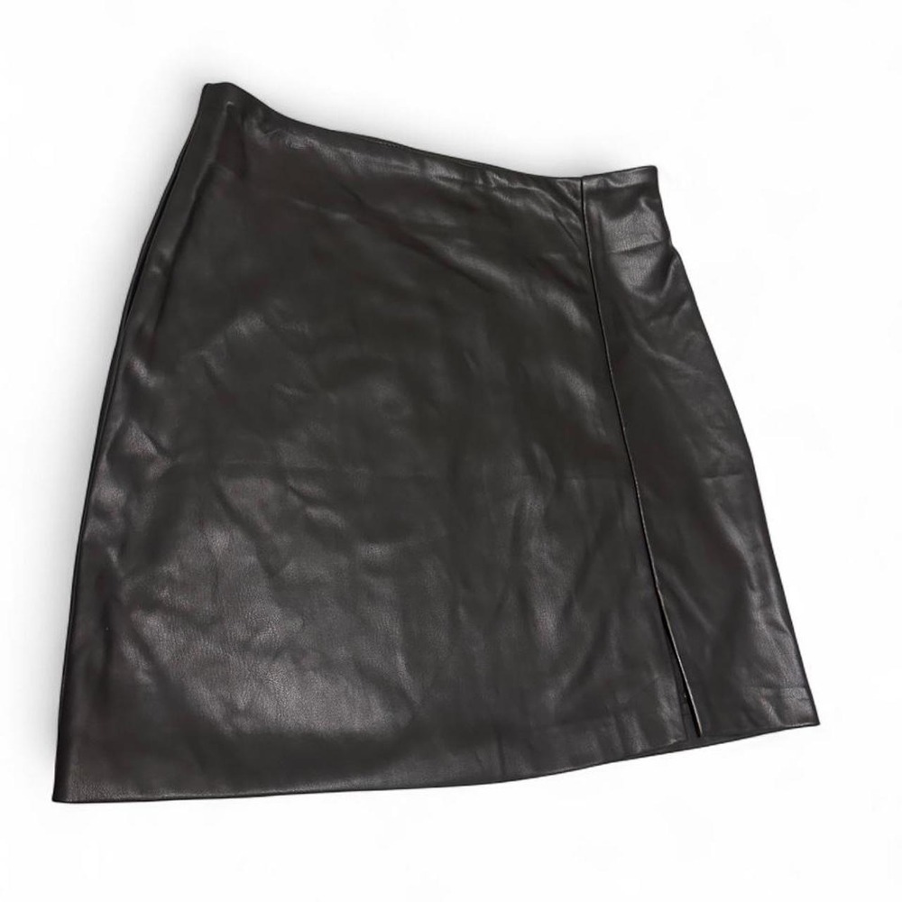 Topshop Womens Black Faux Leather Mini Skirt Edgy Biker Style Bottoms 2